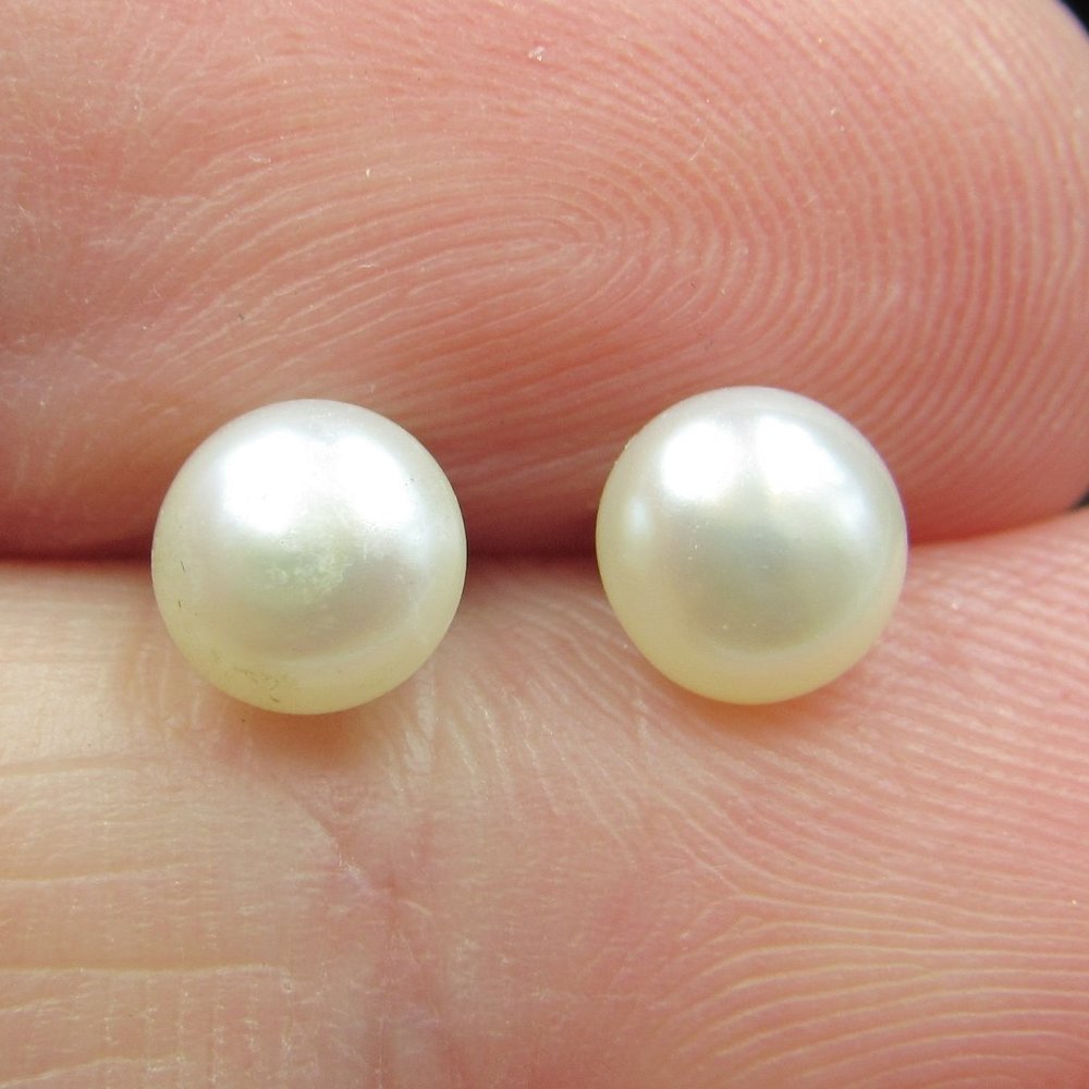 Sterling Small Tiny White Real Pearl Earrings
